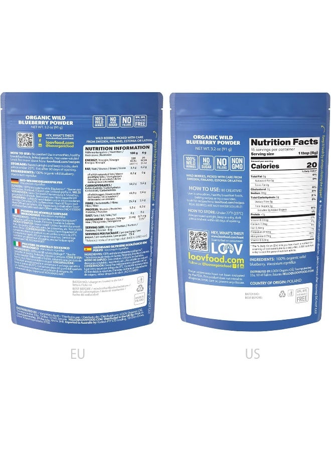 LOOV Wild Blueberry Powder Organic, wild-crafted from Nordic forests, 100% whole bilberry fruit, raw, 18-day supply, 3.2 oz, freeze-dried and powdered wild blueberries, high in anthocyanins, free e-book - Image 2
